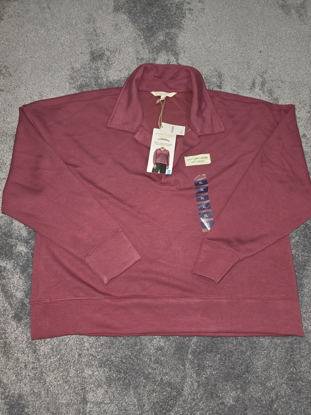 NWT Earth Yoga Relaxed Polo Sweatshirt XL Burgundy Sustainable